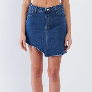 Dark Blue Washed Asymmetrical Mini Skirt